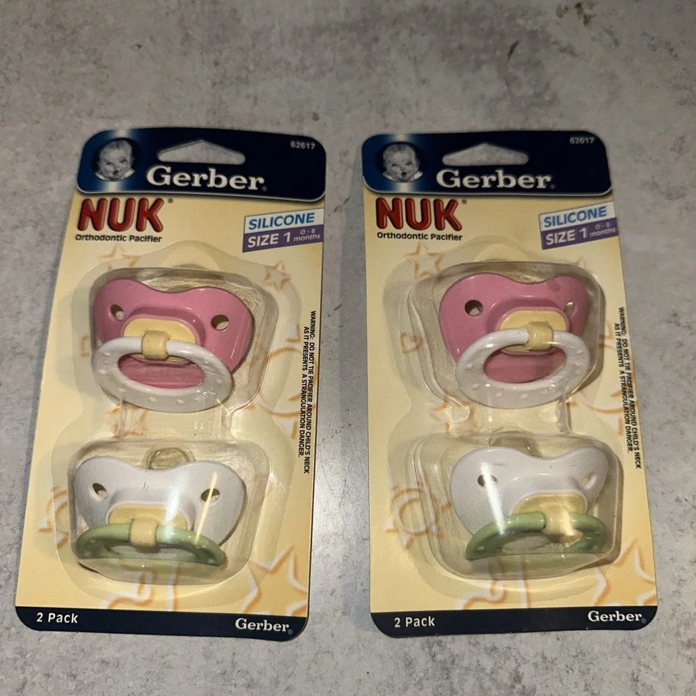 2 Sets Of 2 Gerber NUK Orthodonic Pacifier Size 1  0-6 Months Silicone Pink